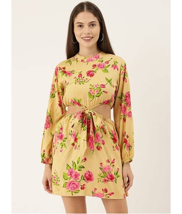 The Dry State Women Rayon Fit & Flare Dress ( Yellow )