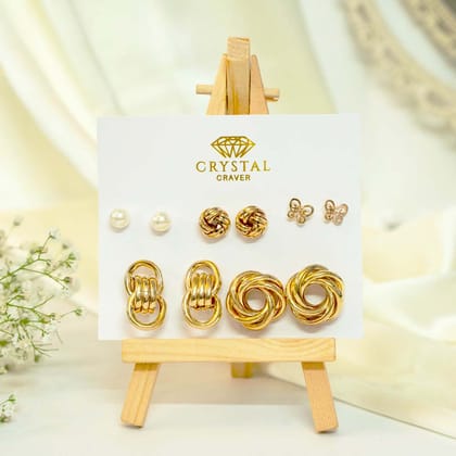 Glossy Gold Plated Stud Earrings Set