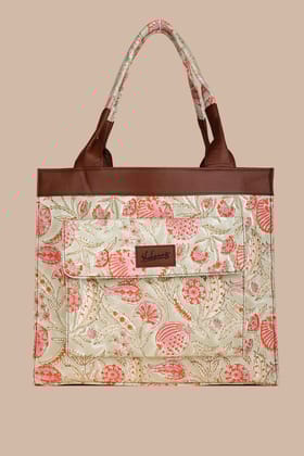 Peruvian Pomegranate Hand Block Printed Pink Shoulder Bag-14 X 5 X 12 in / Pink