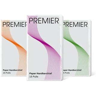 (Pack of 10) Premier Paper Handkerchief - White, 15 Pulls Each - Soft, Hygienic & Travel-Friendly