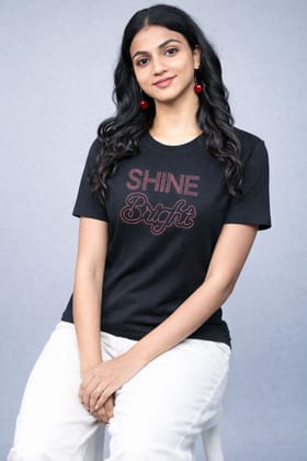 Black"Shine Bright" Tees For Women