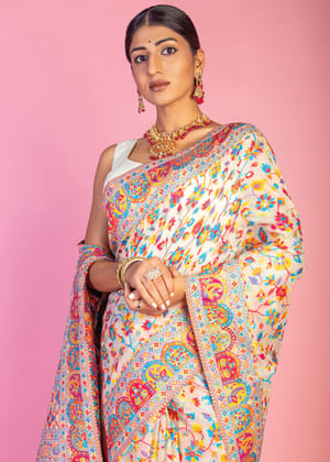 Rich Cream Woven Kashmiri Jamewar Silk Saree
