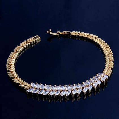 Floral Glossy 18K Gold Crystal American Diamond Brass Bracelet Women