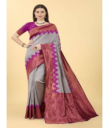 NENCY FASHION Banarasi Silk Embellished Saree With Unstitched Blouse Piece ( Red )