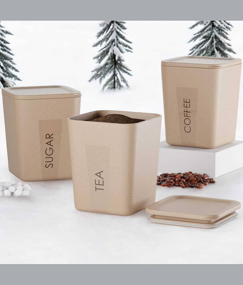 FIT4CHEF Kitchen Jar Set Polyproplene Beige Tea/Coffee/Sugar Container ( Set of 1 )