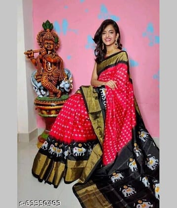 Vkaran Cotton Silk Applique Saree Without Blouse Piece ( Red )