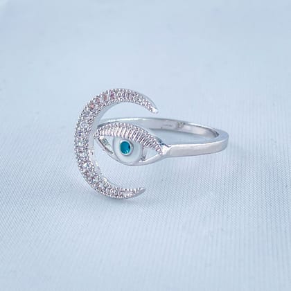 Evil Eye Silver Copper Band Ring Adjustable Free Size For Women-GOLD