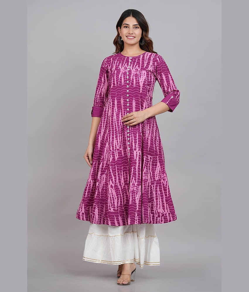 Yash Gallery Cotton Printed A-line Women's Kurti - Purple ( Pack of 1 )