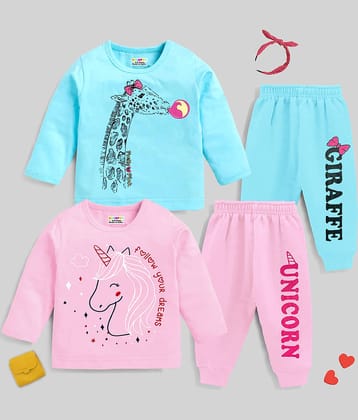 Kuchipoo Pack of 2 Girls Cotton Blend Nightsuit Set ( Multicolor )