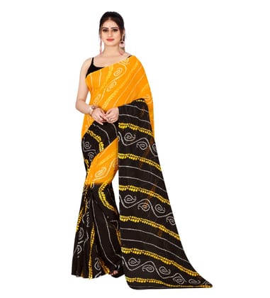 Generic Women's Poly Georgette Printed Saree without Blouse (Yellow, Black)