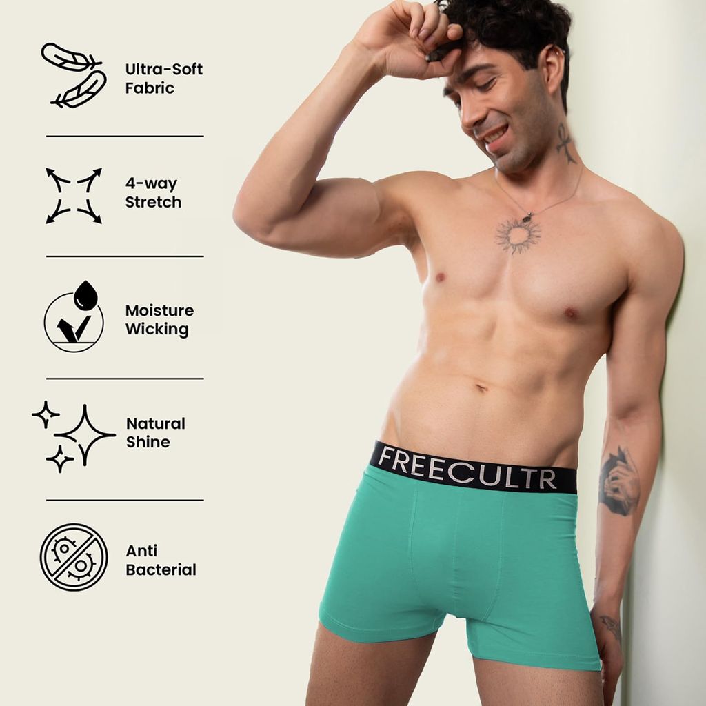 Freecultr Men's Underwear Organic Cotton (Ultrasoft Waistband) Premium Snug-Fit Trunk Pack of 1-Holly Green