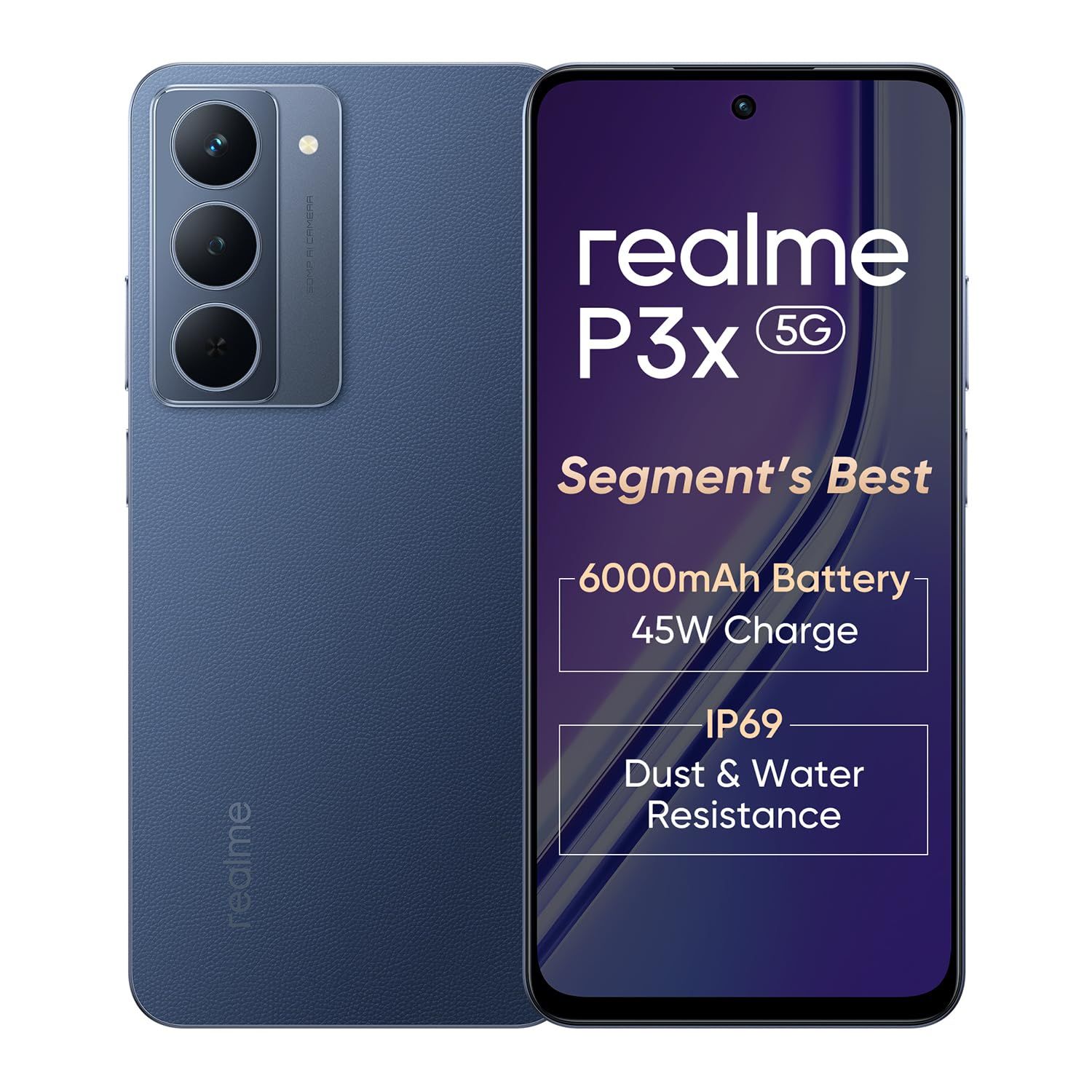 realme P3x 5G Smartphone 8+128GB Midnight Blue,6.72-inch Screen,120Hz Display,6000mAh Battery,45W SuperVOOC, 50MP Camera, MediaTek Dimensity 6400 Processor, IP64 realme P3x 5G Smartphone 8+128GB Midnight Blue,6.72-inch Screen,120Hz Display,6000mAh Batter