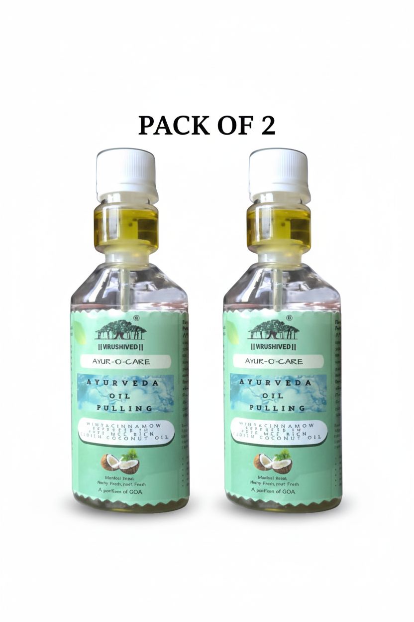 Hrushived Ayur O Care Ayurvedic Oil Pulling Blend with Virgin Coconut Oil Mint Nutmeg and Cinnamon Pack of 2