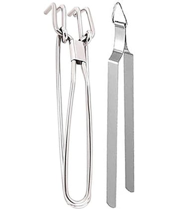 JISUN - Silver Stainless Steel Pakkad+Roti Chimta ( Pack 2 )