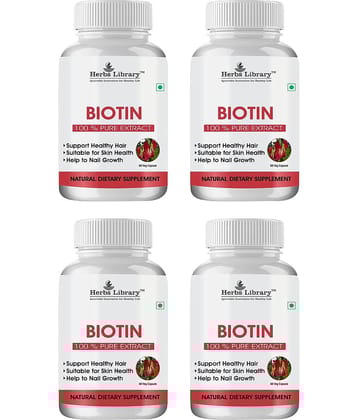 Herbs Library Biotin Capules For Hair Growth, Skin and Nails, 60 Capsules Each (Pack of 4)