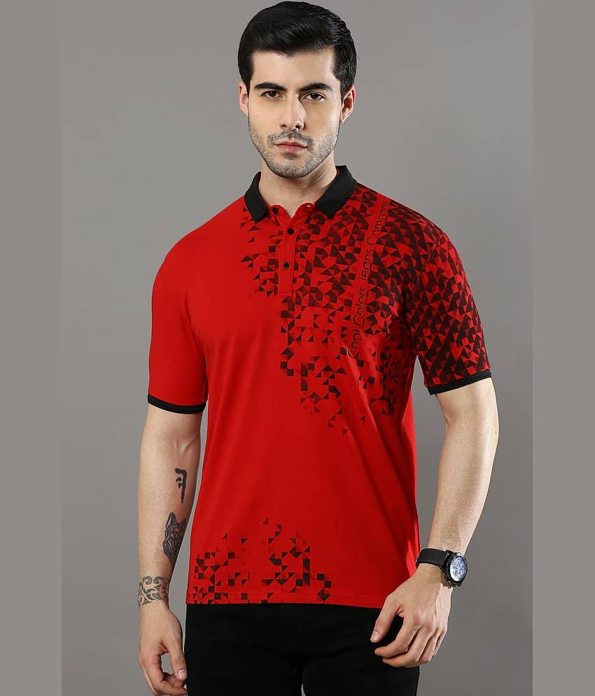 Cool Colors Pack of 1 Cotton Regular Fit Printed Half Sleeves Men's Polo T Shirt ( Red )