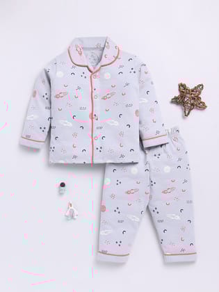 Grey Space Theme Full sleeve Night Suit-6-9 m