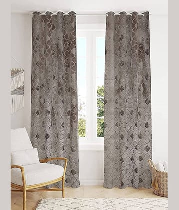 Kraftiq Homes Abstract Room Darkening Eyelet Curtain 7 ft ( Pack of 2 ) - Light Grey