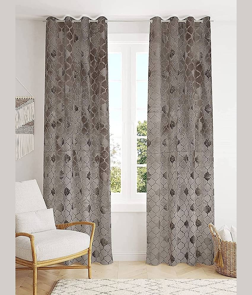 Kraftiq Homes Abstract Room Darkening Eyelet Curtain 7 ft ( Pack of 2 ) - Light Grey
