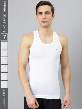 Men's White Pack of 7 Solid Combed Cotton Shrinkless Vest