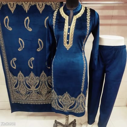 Velvet Dress For Women 3 Pc Set  ( Size : L  -  Colour : Astronaut Blue )
