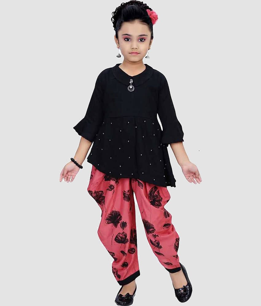 9stiches - Red Rayon Girls Top With Dhoti ( Pack of 1 )