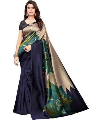 Saadhvi Art Silk Printed Saree With Unstitched Blouse Piece ( Blue )