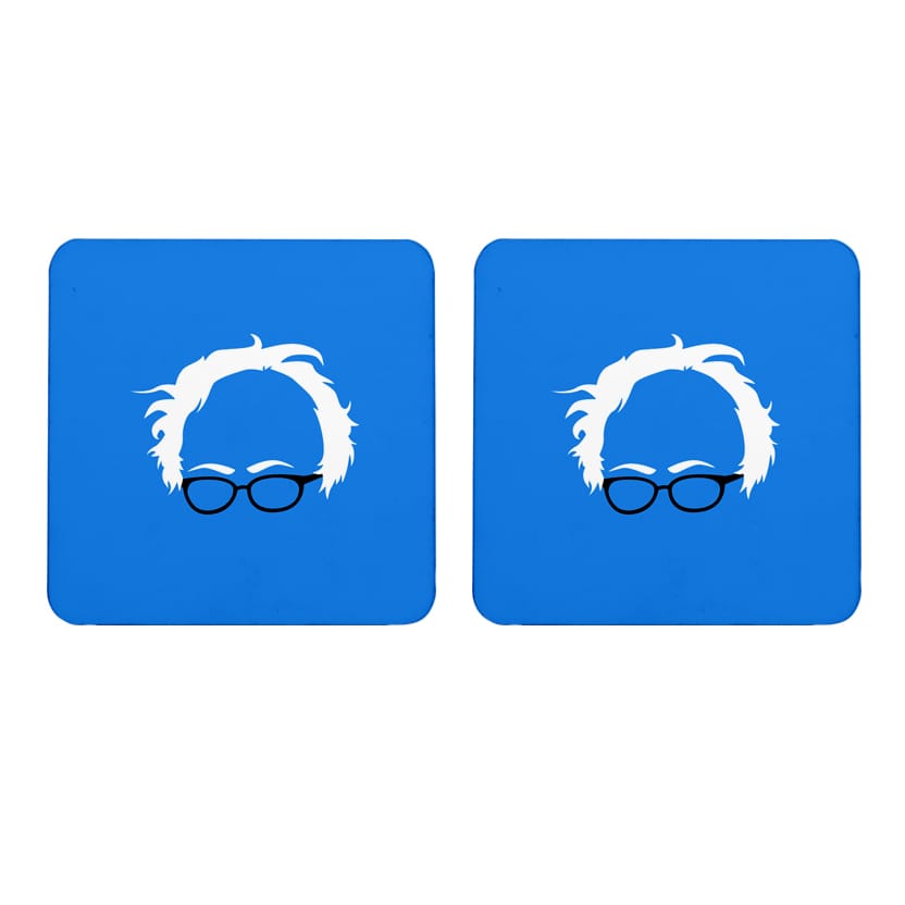 Multicolor Bernie Sanders Hair Logo Set Of 2 Square Wooden Coaster