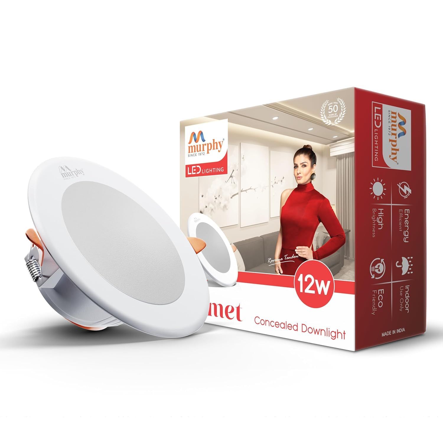 Murphy 12W LED Down Light, Round, Recessed Ceiling LED Light, Suited for 3 inch Junction Box/Concealed Box (2 Years Warranty)-Cool White / Pack of 1