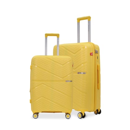 AMERICAN TRAVELLER TourisPrime Trolley Bag Set of 3 | Polypropylene Hard-Shell Luggage| Expandable Travel Suitcase | TSA-Type Lock | Anti-Theft Zip | 8 Dual Wheels (2, Light Yellow, S,M)