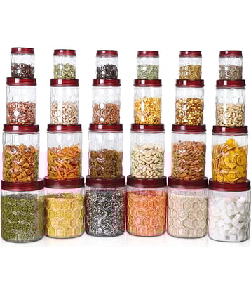 Milton Hexa plastic Pet Storage Jar and Container, Set of 24 (6 Pcs x 270 ml Each, 6 Pcs x 665 ml Each, 6 Pcs x 1240 ml Each, 6 Pcs 1850 ml Each), Brown