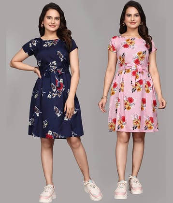 KALAVRITTA Women Crepe Printed Fit & Flare Dress ( Multicolor 2 )