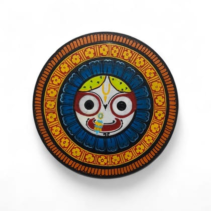 Pallabi Hastakala Lord Balabhadra Wooden Souvenir (1 Unit) | Hand-Painted Round Black Decor | Traditional Odisha Art | Home Gift