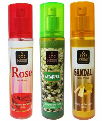 Set of 3 Rose,Sandal and Attarful 125ml perfumes