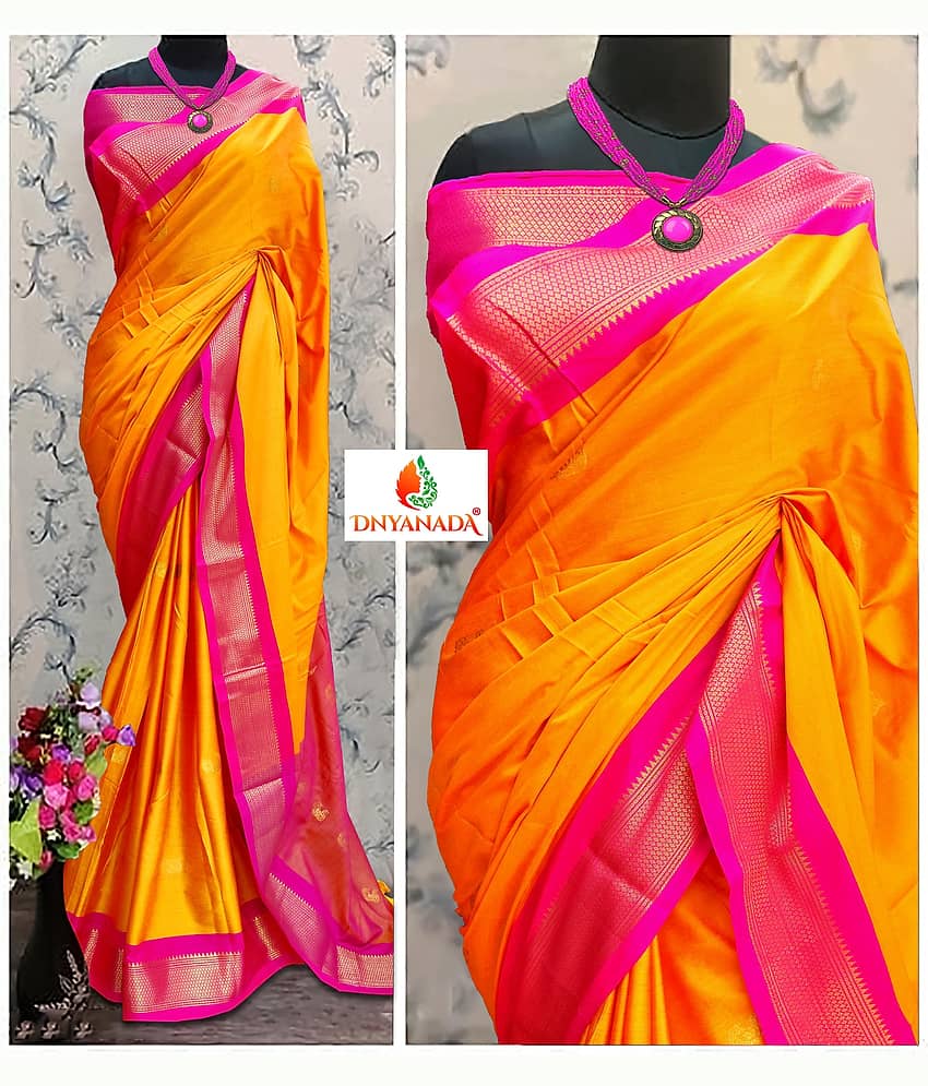 Mysstre Cotton Silk Woven Saree With Unstitched Blouse Piece ( Orange )