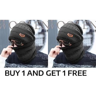 Fashlook Woolen Grey Casual Winter Cap (Pack of 2)