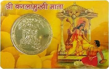 Shree Baglamukhi MATA Yantra Golden Coin in Card Keep in Purse Wallet Brass Yantra