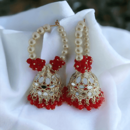 Gold Plated Moti Hoop Jhumka-Orange / Gold Plated / Free Size