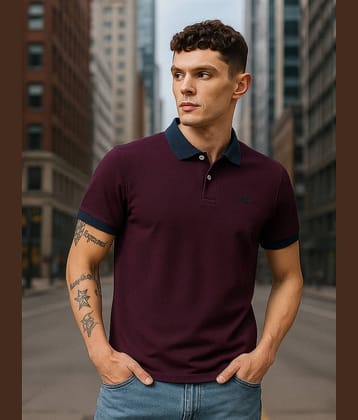 GET GOLF Men Cotton Blend Regular Fit Solid Polo T Shirt ( Purple )