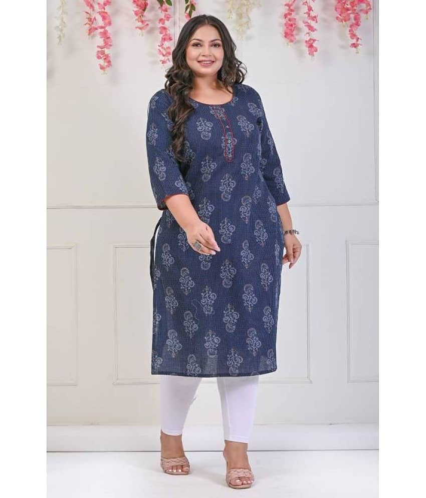Swasti - Blue Cotton Women's Straight Kurti ( Pack of 1 )