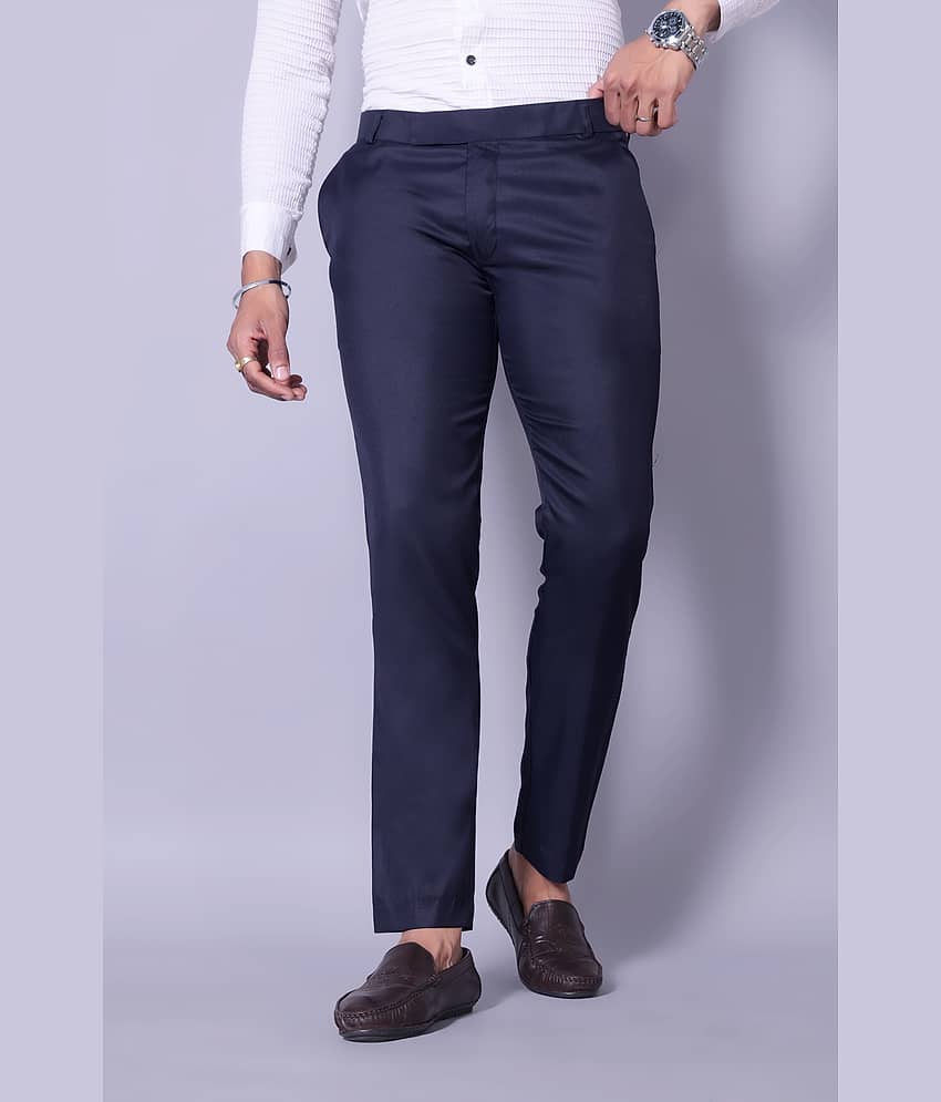 MATHAE Regular Flat Men's Formal Trouser - Navy Blue ( Pack of 1 )