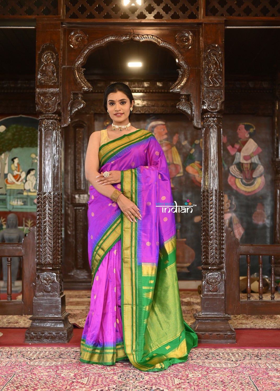EXCLUSIVE!  Handloom Ilkal Pure Silk with Silk Mark in Beautiful Contrast Pallu ~Purple and Green