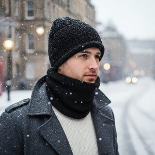 Fashlook Combo of Woolen Black Colour Casual Winter Cap With Neck Muffler