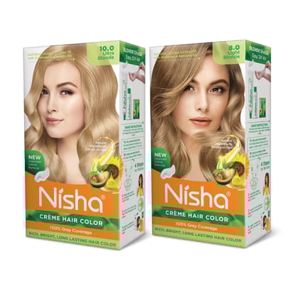 Nisha Creme Hair Color Combo, Pack of 2 Ultra Blonde & Light Blonde