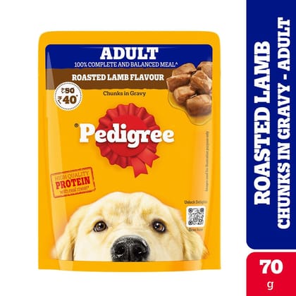 Pedigree Roasted Lamb Flavour Chunks in Gravy Adult Wet Dog Food 70g