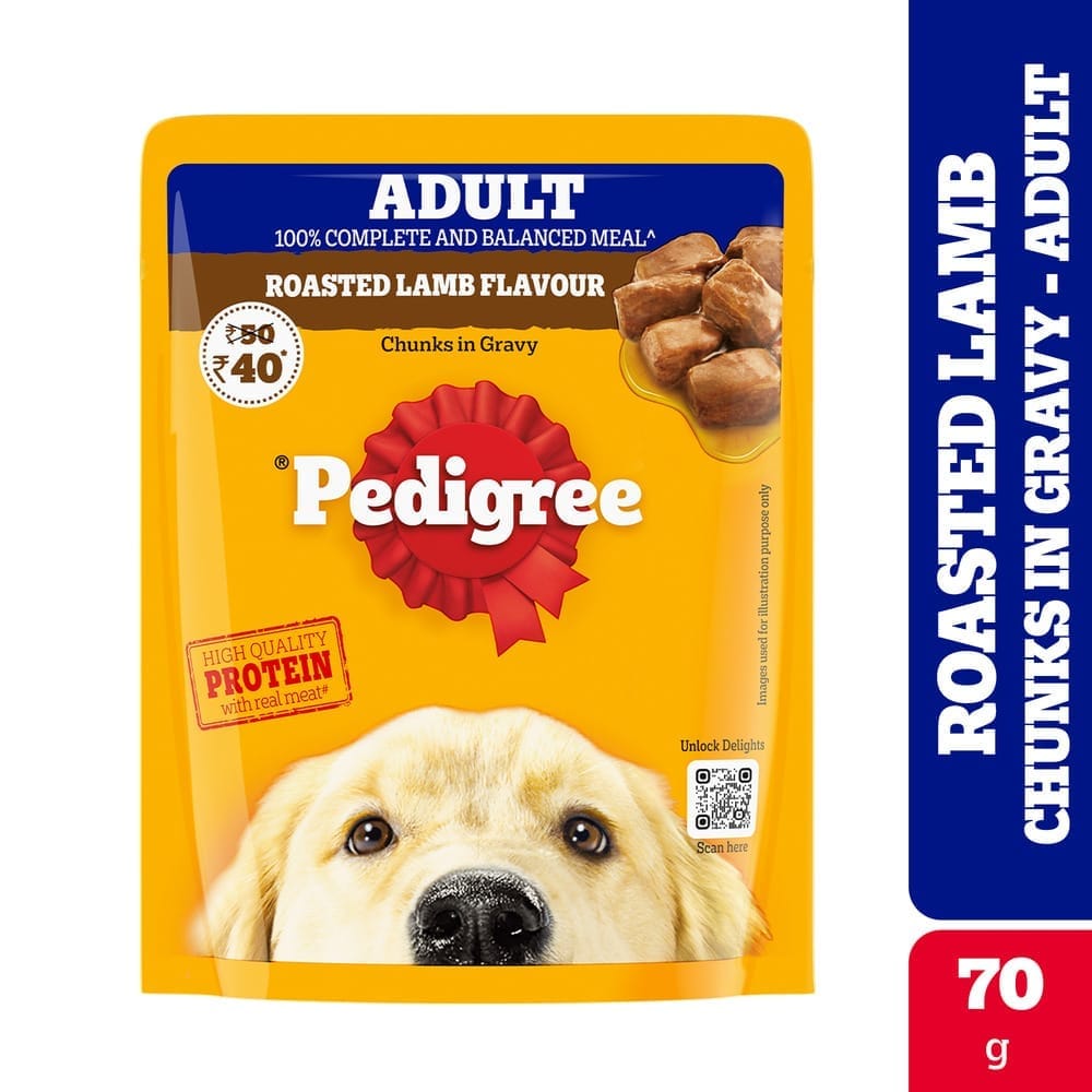 Pedigree Roasted Lamb Flavour Chunks in Gravy Adult Wet Dog Food 70g
