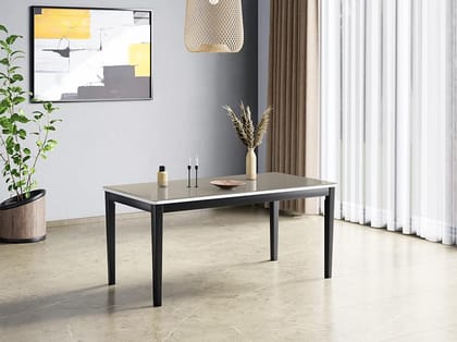Wonder 6 Seater Dining Table -Ceramic Glass Coat, Ivory