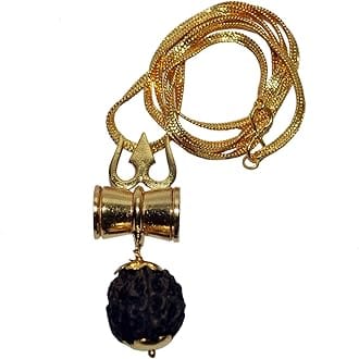 REAL SEED Shiv Kavach - Rudraksha Trishula Damru Locket With Gold Plated Chain Necklace For Women