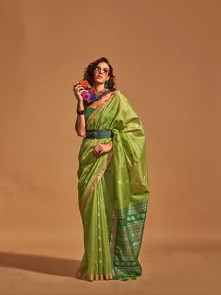Parrot Green Soft Silk Woven Designed Handloom Saree With Tassels