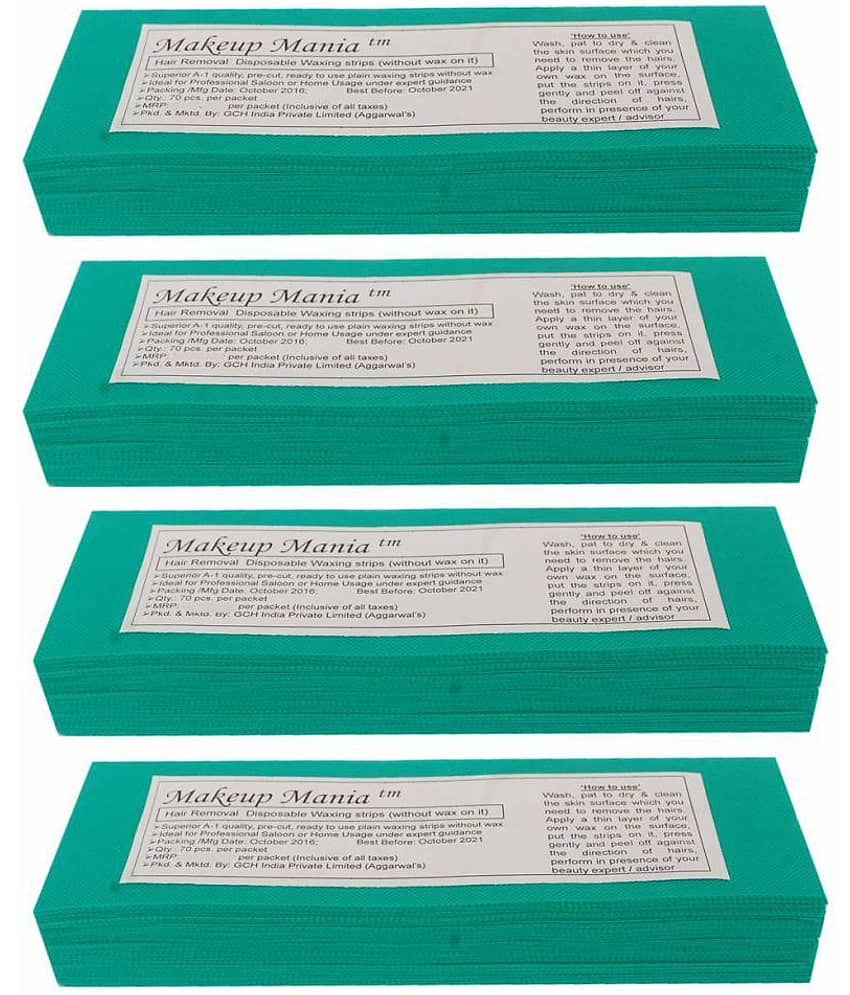 Makeup Mania Hair Removal Waxing Strips 280 Strips (4 Pkts x 70) Non-Woven Body Wax Strips (Green)